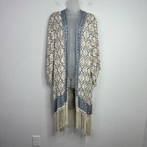 Abercrombie & Fitch Duster Women OS Geometric Fringe Boho Hippie Festival Kimono